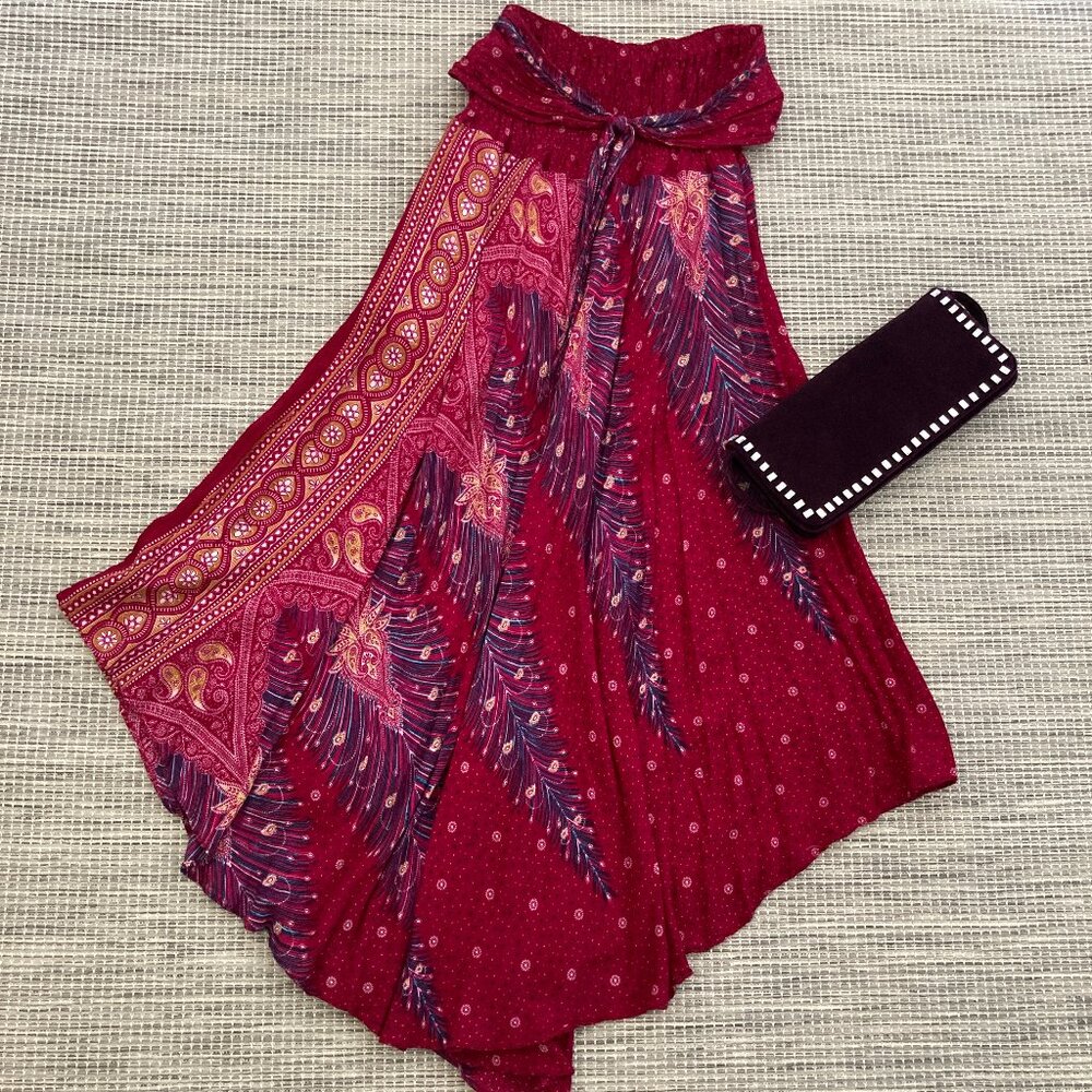 Bangkok Pants Bohemian Print Maxi Boho  Rayon Skirt Floral Small